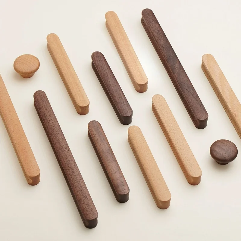 Natural Solid Wood Cabinet Handles for Kitchen Drawers Wardrobes Minimalist Child Safe Pulls Nordic Wooden Door Knobs Home Decor