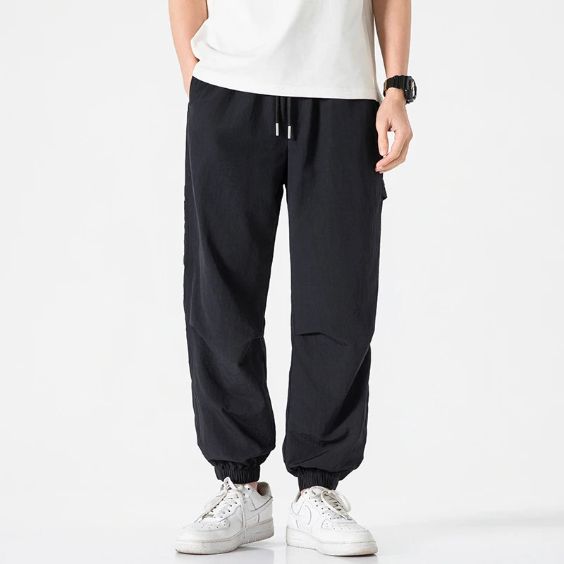 Japanese Workwear Solid Color Casual Pants Loose Design Crisp Cropped Ankle Binding Spring Fashionable And Stylish