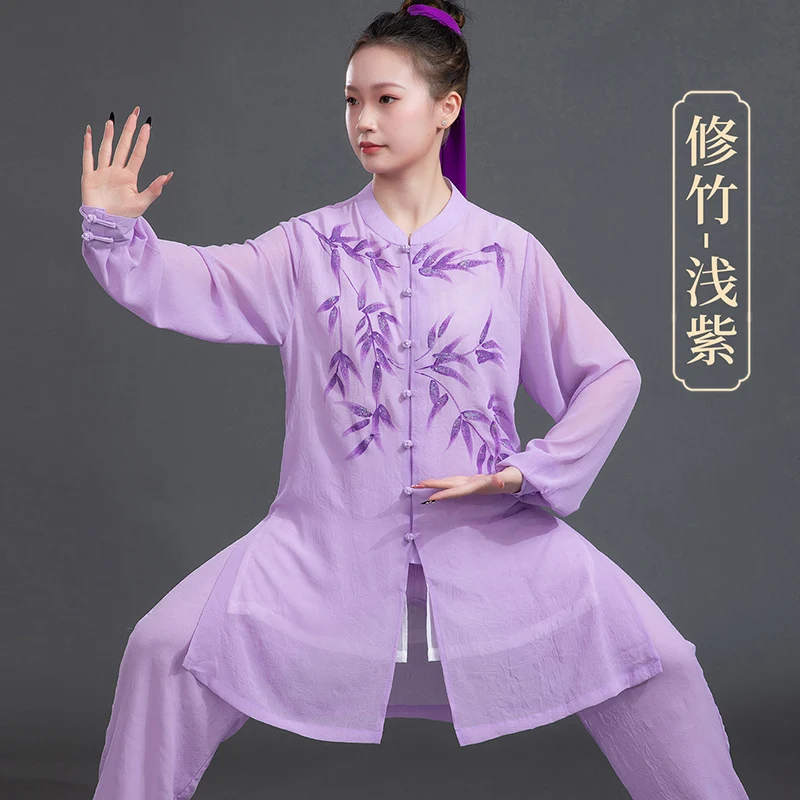 Women's 2026 Summer Tai Chi & Baduanjin Set - Crisp Linen Look, Hand-Painted Design for Daily Wear & Martial Arts