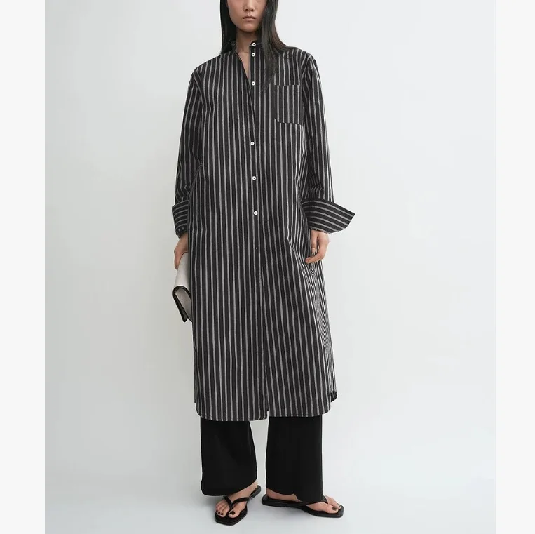 Dave&di Extremely Minimalist Design, Crisp Striped Shirt, Long Dress Elegant Party Dresses Vestidos Women's Dress