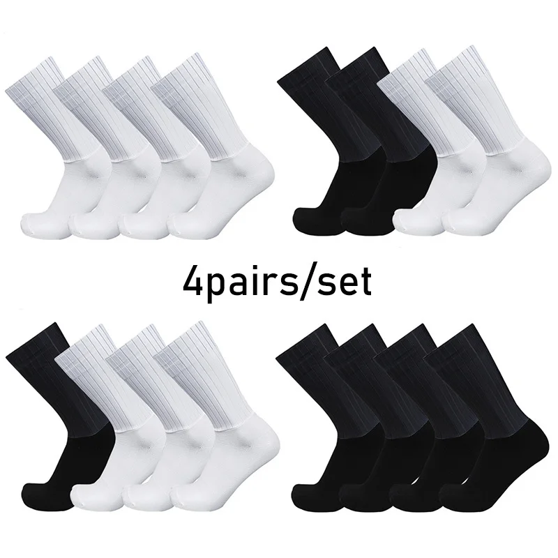 2026 Silicone Color Cycling 4pairs/set Sports Socks Aero Pure Non-slip Pro Racing Bicycle Socks Summer Cool Calcetines Ciclismo