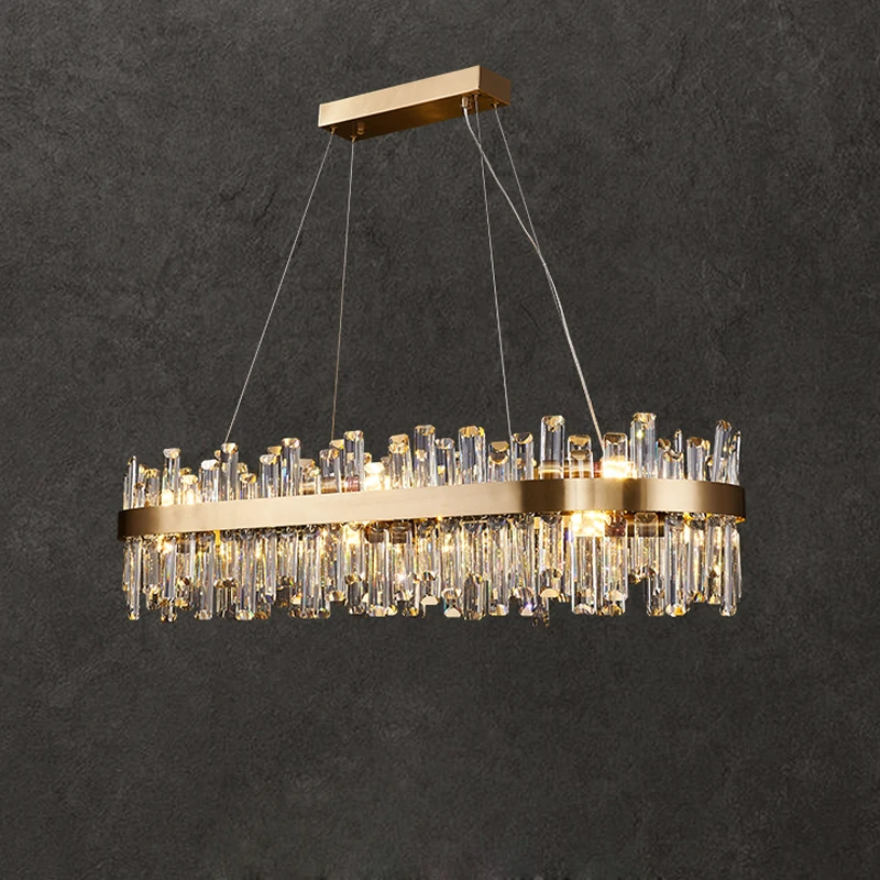 Golden Chrome Silver Round Oval Crystal LED Hanging Lamps Chandelier Lighting Suspension Luminaire Lampen For Dinning Room