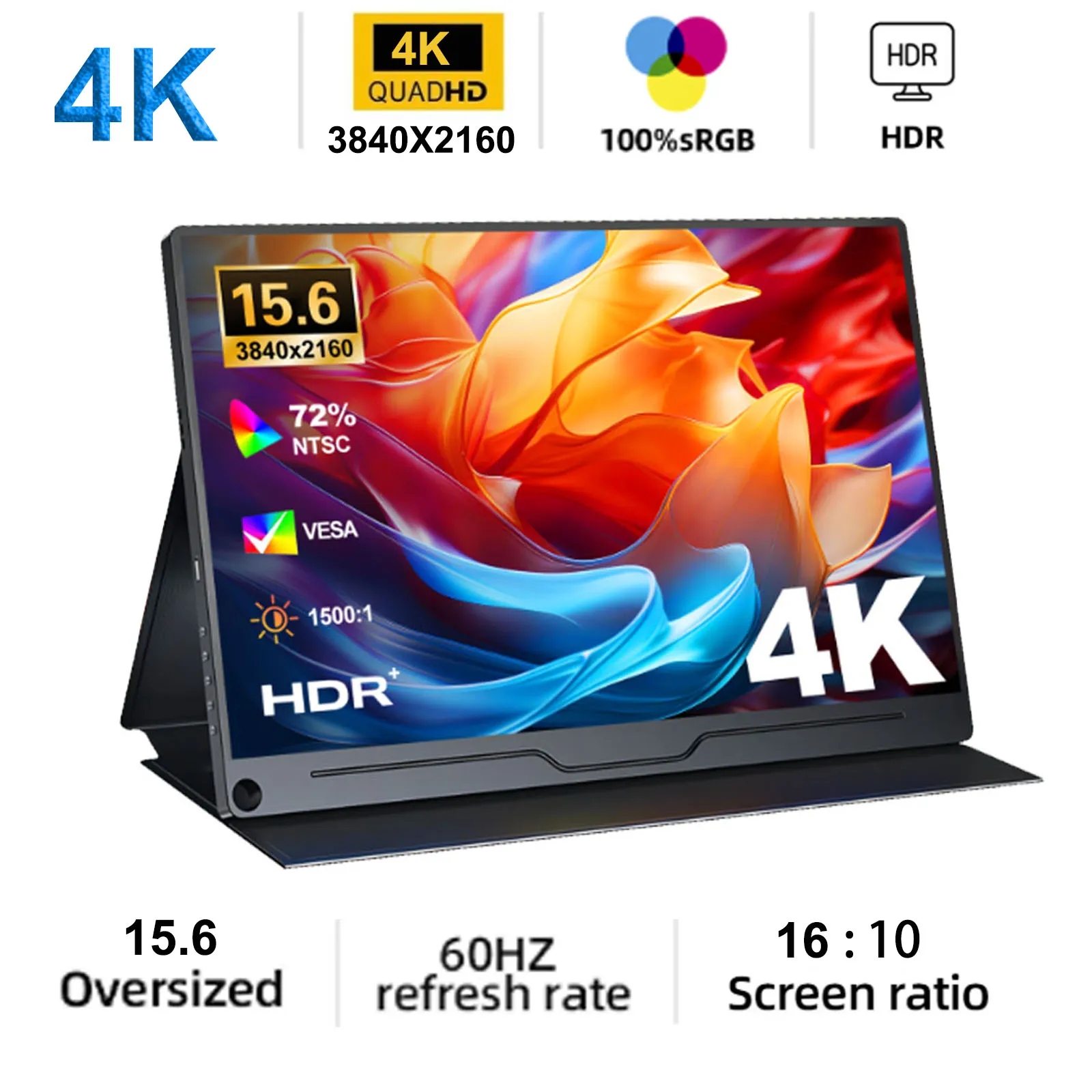 15.6inch Portable Monitor 4K Touch Ultra-thin 1080P USB-C HDMI External Second Screen for Laptop PC Cell Phone Switch PS4/5 Xbox