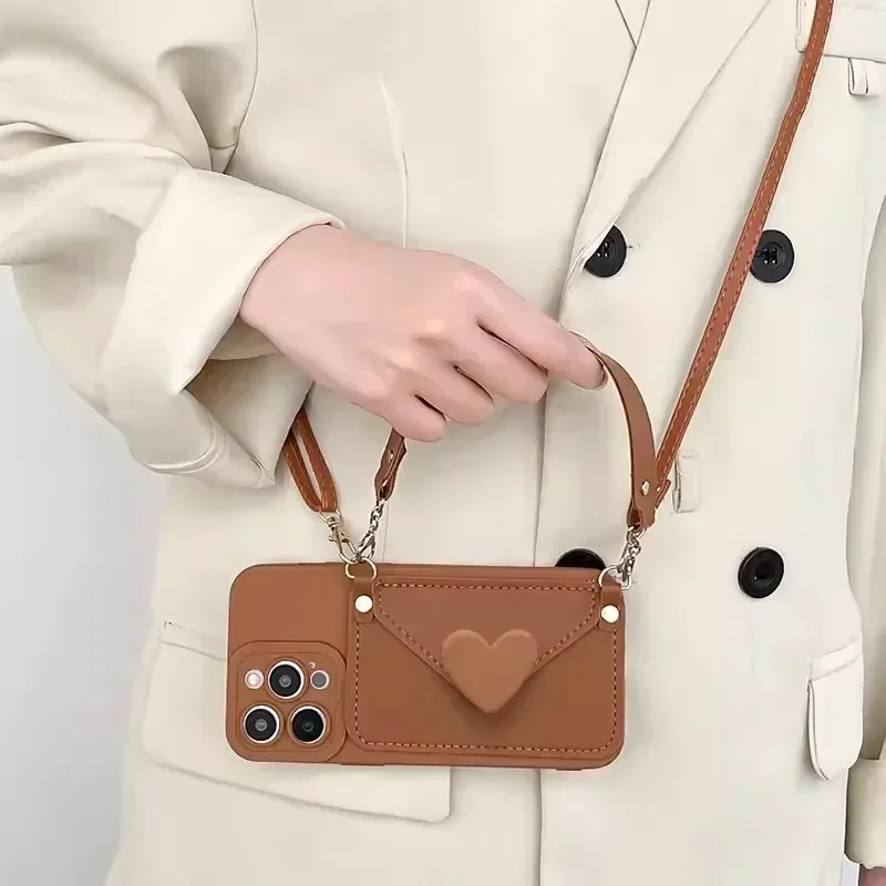 Crossbody Lanyard Necklace Strap Card Holder Phone Case for iPhone 17 16 14 11 13 15 Pro Max Plus X XS Max Coin Purse Cover