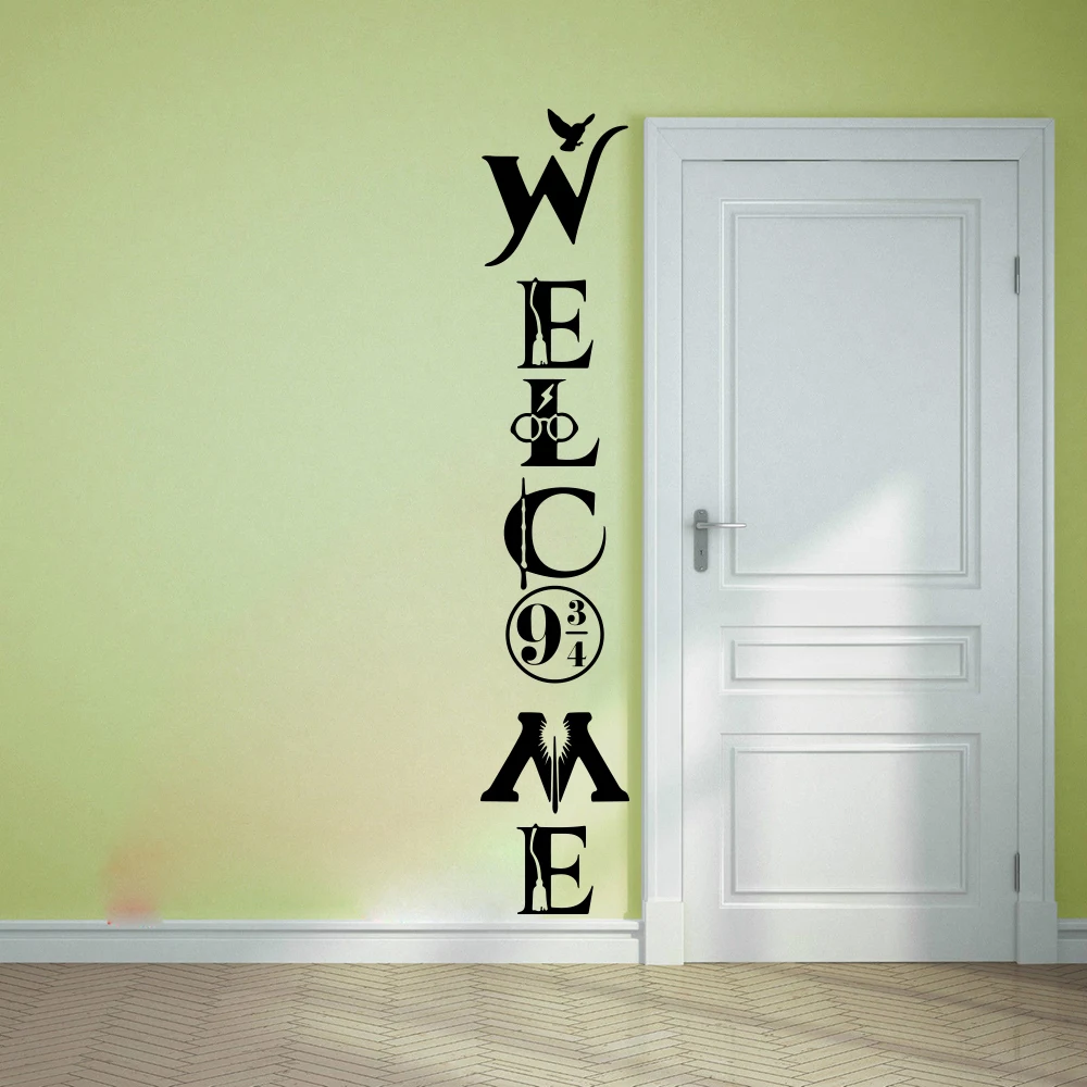 Large Welcome Harr Y Door Wall Sticker Anime Manga Hero Family Hello Quote Wall Decal Living Room Vinyl Home Decor