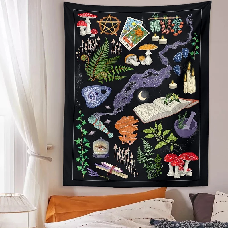 Psychedelic Mushroom Tapestry Divination Psychic Wall Hanging Hippie Boho Cute Room Decoration  Magic Tapestries Art Home Decor