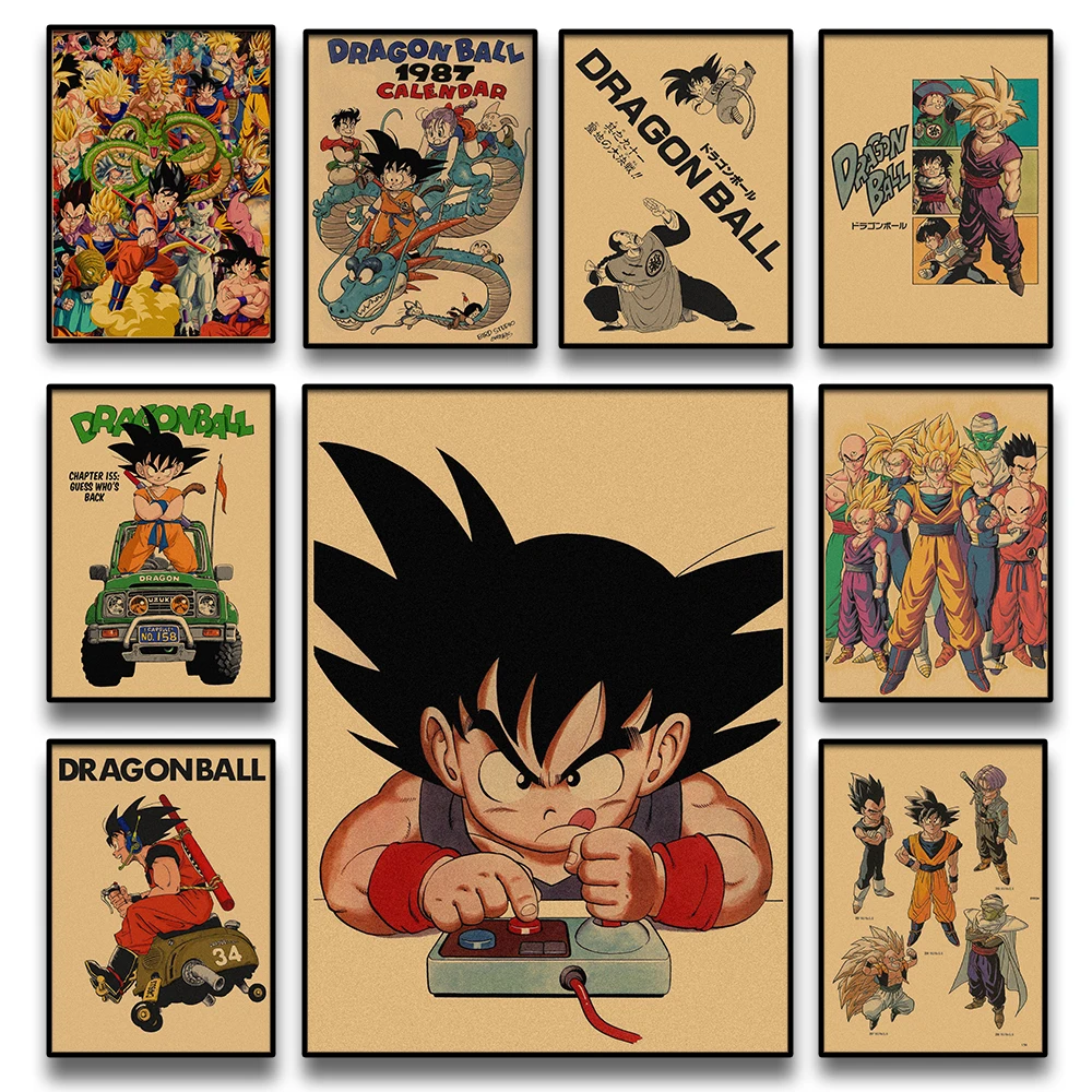 Japanese Surrounding Anime Retro Dragon Ball Poster Goku Gohan Vegeta Piccolo Friza Canvas Painting Print Wall Art Children Gift
