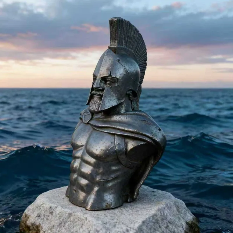 Solid Iron Art Half Body Spartan Statue Vintage Greek Warrior Figurines Wall Decoration Atmosphere Accessories Art Collection