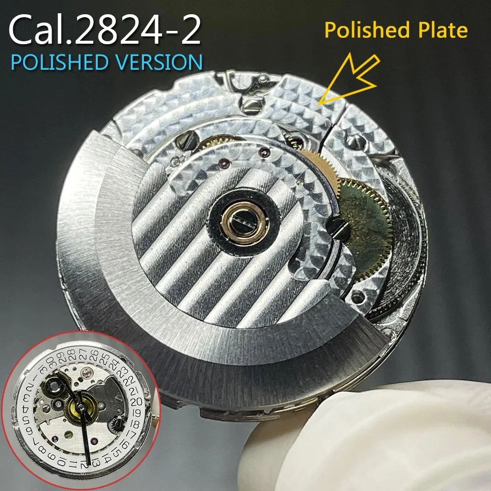 High Accuracy 2824-2 Clone Polished Plate Version Seagull 2824-2 ST2130 Automatic Mechanical Watch Movement White Disc 3.0 ETA