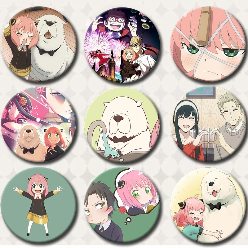 58mm New Spy X Family Enamel Pin Cartoon Cosplay Brooch Tinplate Brooches Cute Loyar Anya Yor Face Expression Badge Backpack Hat