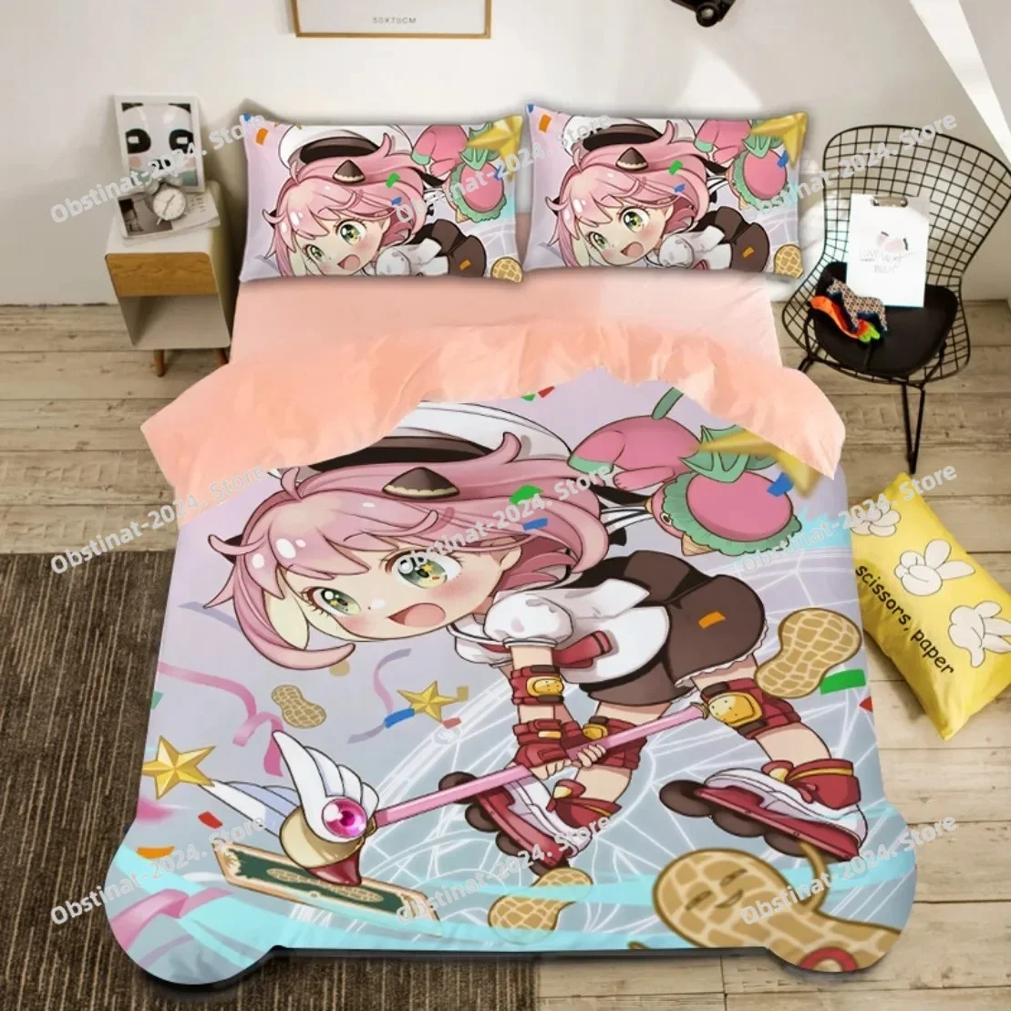 Anime Spy X Family Bedding Set,Spy Funny Anya Printed With Pillowcase Bed Duvet Cover Soft Single Double Queen Super King Size