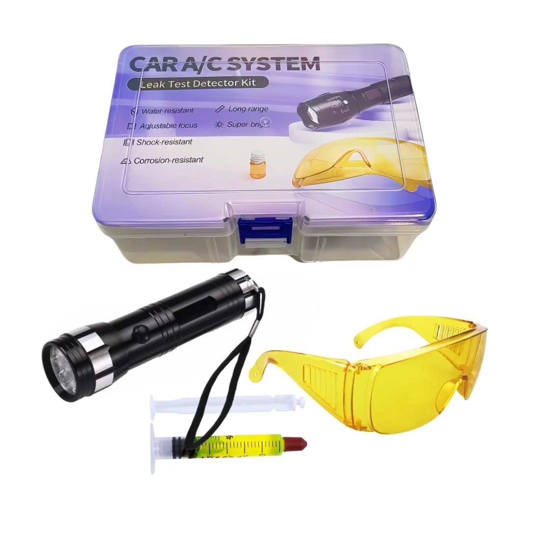 R134A R12 Car Air Conditioning A/C System Leak Test Detector Kit 14 LED UV Flashlight Glasses Fluorescent Oil Tool Set