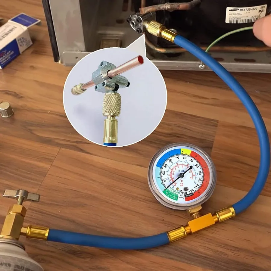 Professional Repair Set Refrigerant Filling Hose Gauge R134A Filling Tool with Gauge Refrigerator Refills Hose Set