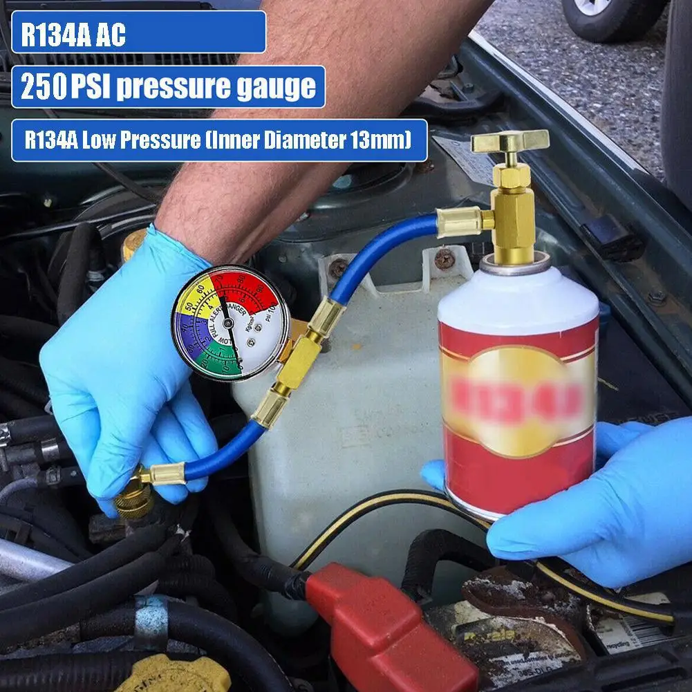 Car AC Air Conditioning R134A Refrigerant Recharge Measuring Hose With Pressure Gauge Pressure Gauge Measuring Kit Reparing Tool