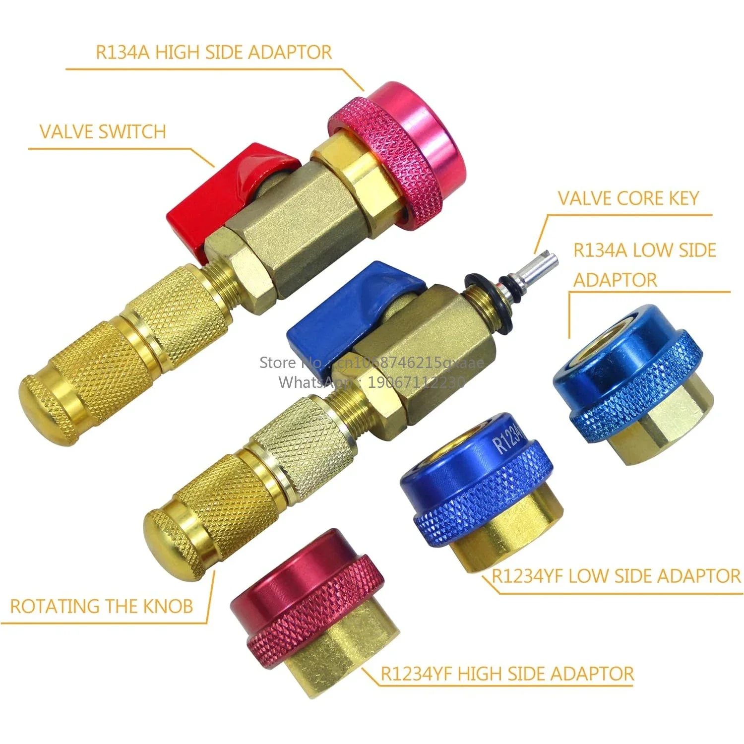 R134A Auto AC Refrigerant-Free Valve Core Tool Installer for High and Low Pressure Spool Air Conditioning System