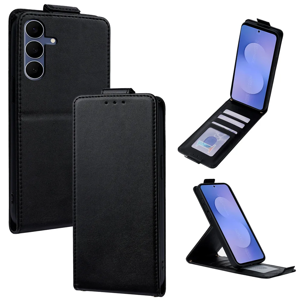 Magnetic Vertical Flip Phone Cover for Samsung Galaxy S26 S25 Edge S24 S23 S22 S21 Ultra S20 S10+ with Built-in Wallet Card Slot