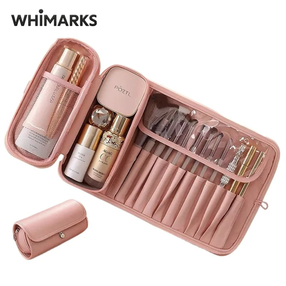 WHIMARKS Women Cosmetic Bag Waterproof Travel Makeup Brush Organizer Portable Toiletries Storage Cases with Large Capacity