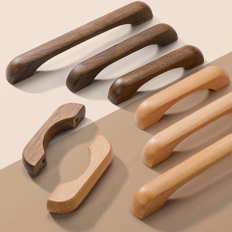 Natural Kitchen Furniture Wooden Handle Solid Wood Handles for Cabinets and Drawers Closet Dresser Wardrobe Pulls Wooden Handles