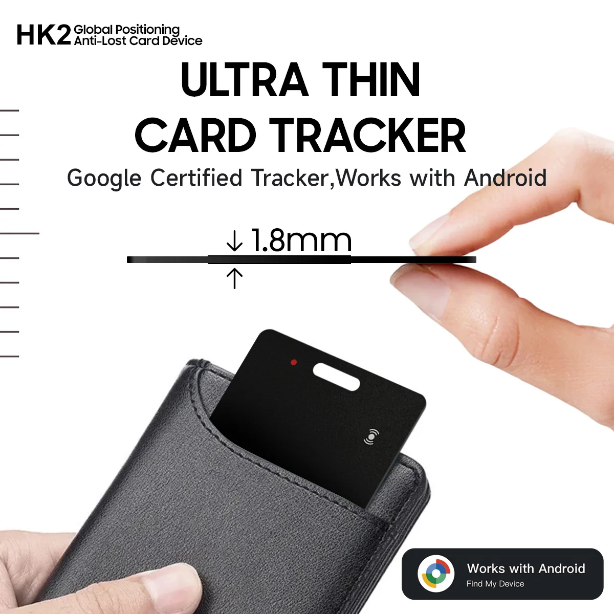 Bluetooth Wallet Tracker Card 1.8mm Thin Works with Google Android Tracker IP68 Waterproof Item Tracker