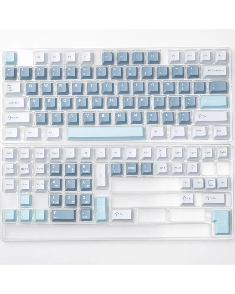 white with multiple blue accents durable pbt keycaps set high quality for gaming mechanical keyboards