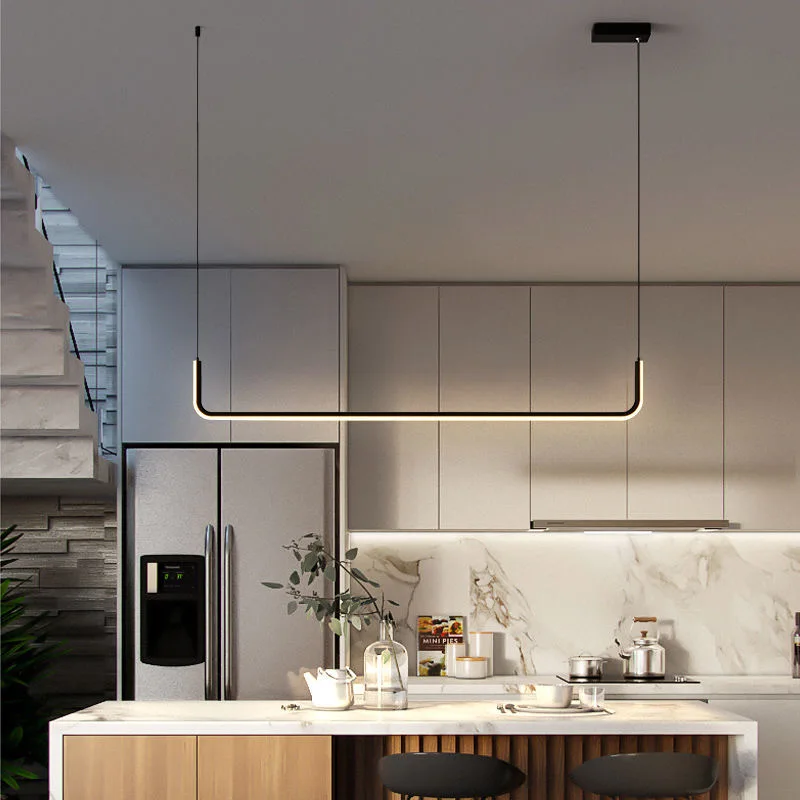 Dining room pendant light minimalist long strip dining room light Nordic modern minimalist dining table bar LED lighting fixture