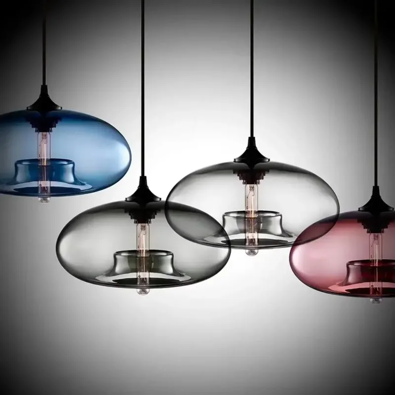 Nordic Modern Hanging Color Glass Lustre Pendant Lamp Industrial Decor Lights Fixtures Kitchen Room Restaurant Loft Light