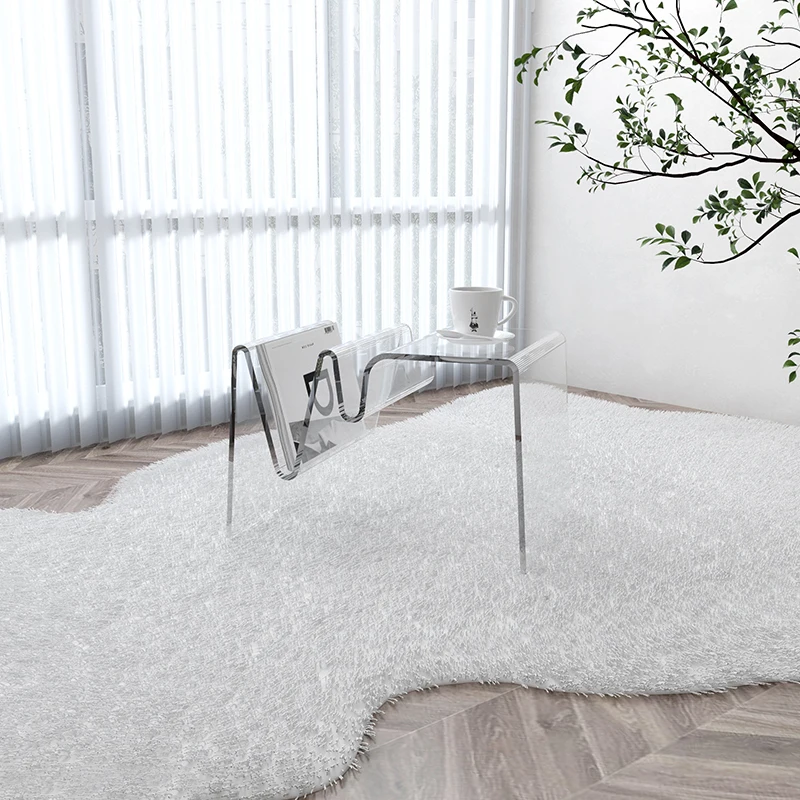 Modern Acrylic Sofa Side Table Transparent Nordic Minimalist Coffee Table with Creative Magazine Rack Small Desk for Living Room