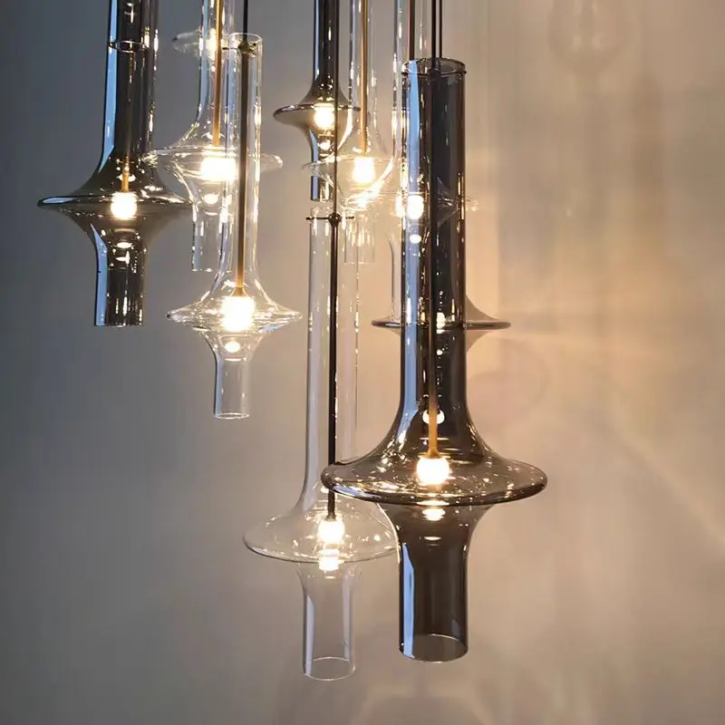 Nordic Glass Tube Pendant Light, Minimalist Dining Room, Dining Table, Bedroom, Bedside, Kitchen, Long Line Pendant Light LED