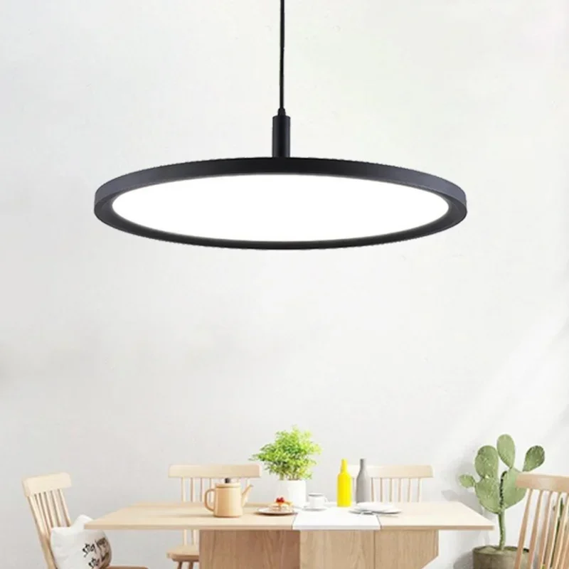 Nordic-inspired Minimalist Round Black and White Aluminum LED Pendant Light for Dining Rooms Bedrooms Indoor Hanging Home Decor