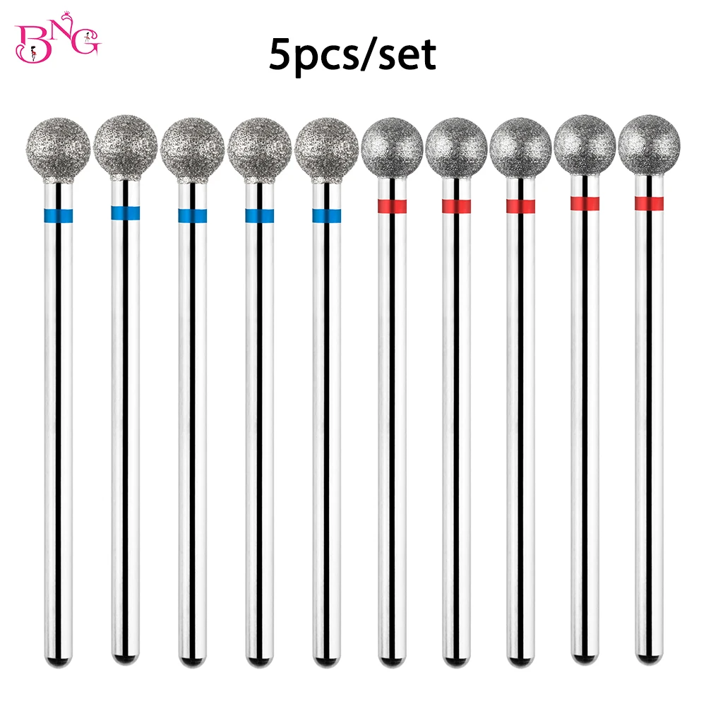 BNG 5Pcs/set Nail Drill Bits Cuticle Clean Diamond Ball Head Burrs Nail Bits Professional Dead Skin Manicure Tool Safety Removal