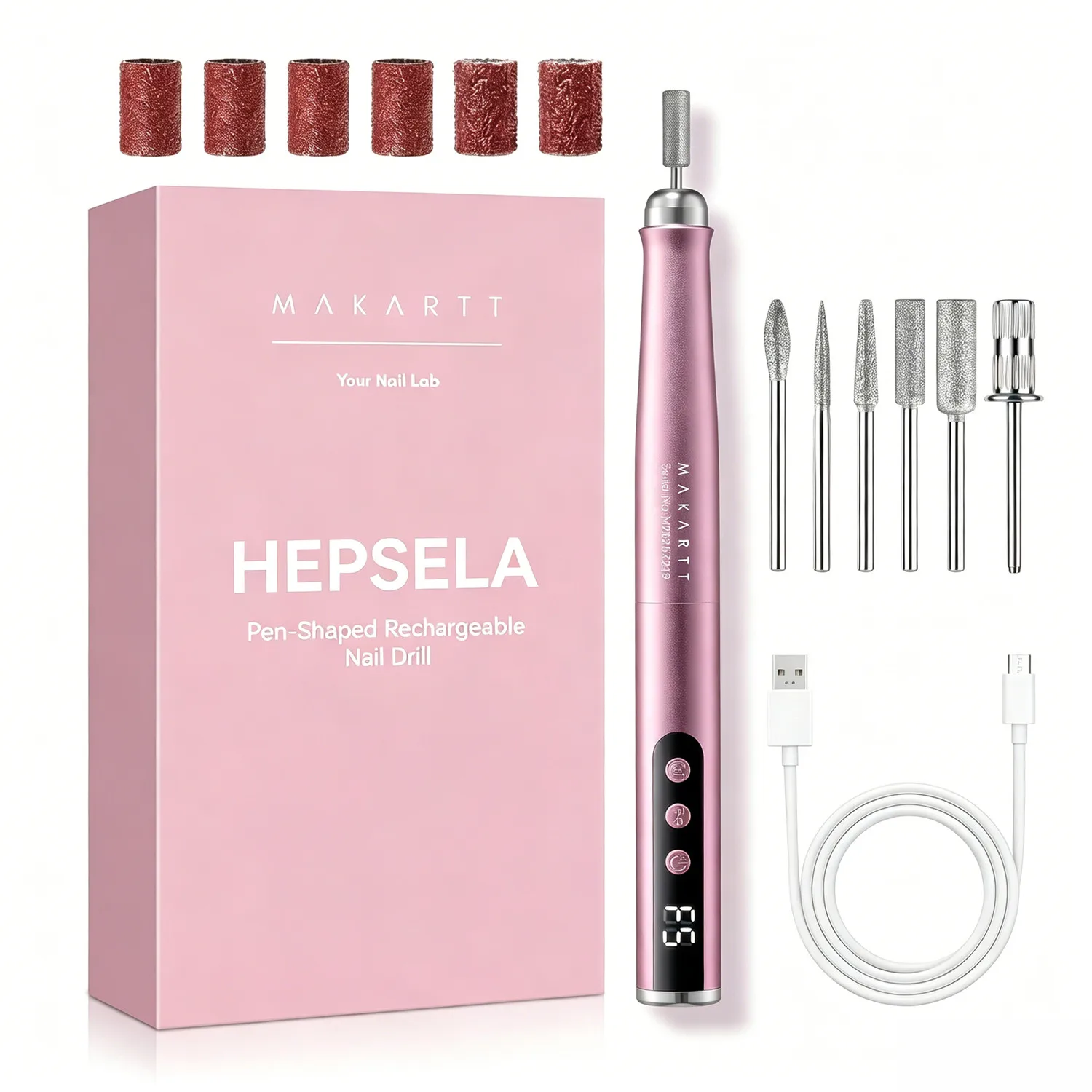 Rechargeable Pen-Shaped Nail Drill 25000RPM Cordless Electric File 5-Speed LED Quiet Lightweight E File Kit Gel Polish Removal