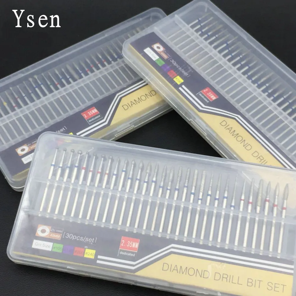 30pc Diamond Nail Drill Bits Set Milling Cutter Rotary Burr Cutter Clean Files for Electric Manicure Machine Accessory