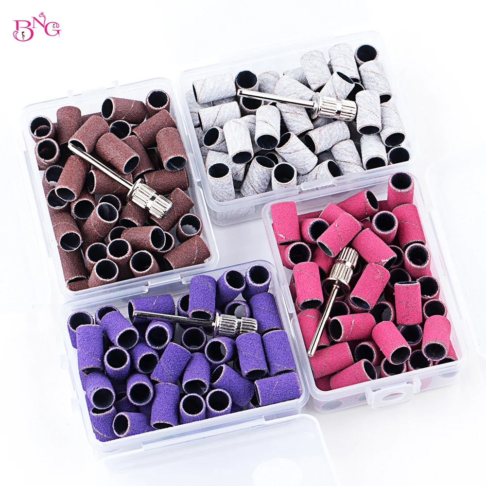 BNG 50 Pieces Large Nail Sanding Bands with Mandrel Bit Professional Nail Manicure Great Fit for Nail Drill Bit for Acrylic Nail