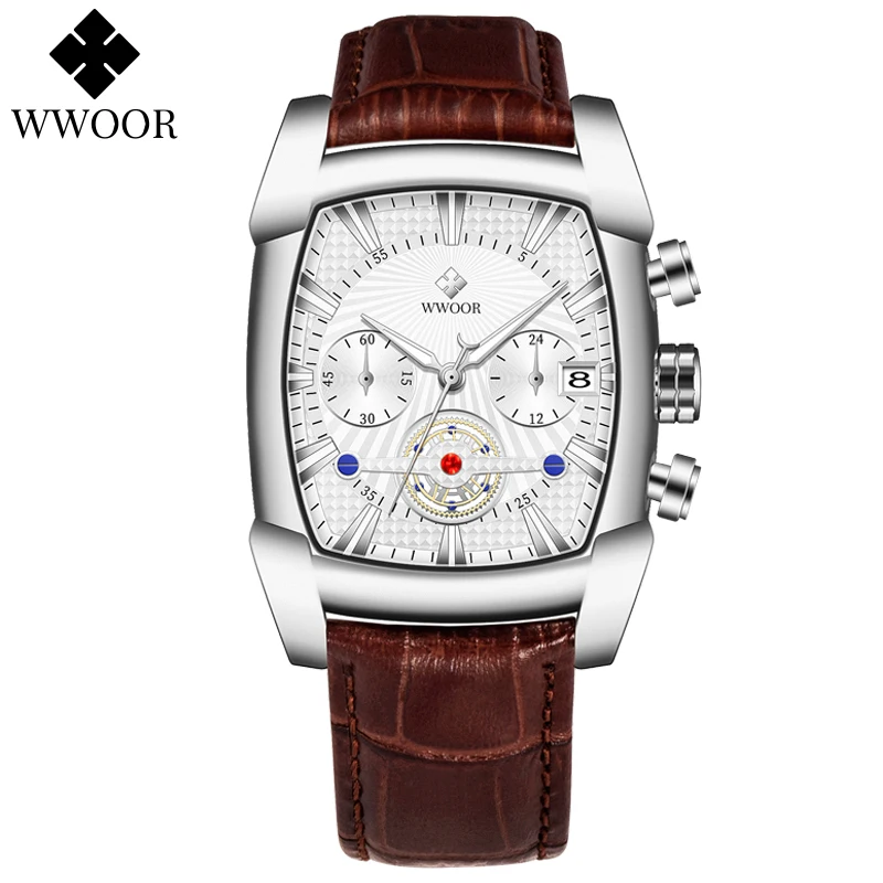 WWOOR Men's Watches Top Brand Luxury Fashion Sports Leather Chronograph Quartz Watch for Men Waterproof Luminous Hands Man Clock