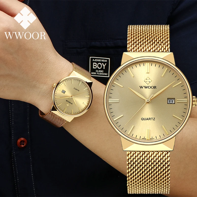WWOOR Men's Watches Waterproof Wristwatch Business Men Quartz Clock Date Sport Luxury Gold Watches For Men Relogio Masculino