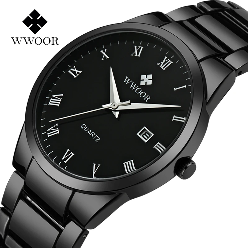 WWOOR Classic Men's Watches Stainless Steel Waterproof Luxury Quartz Watch for Men Roman Numerals Male Date Clock Reloj Hombre