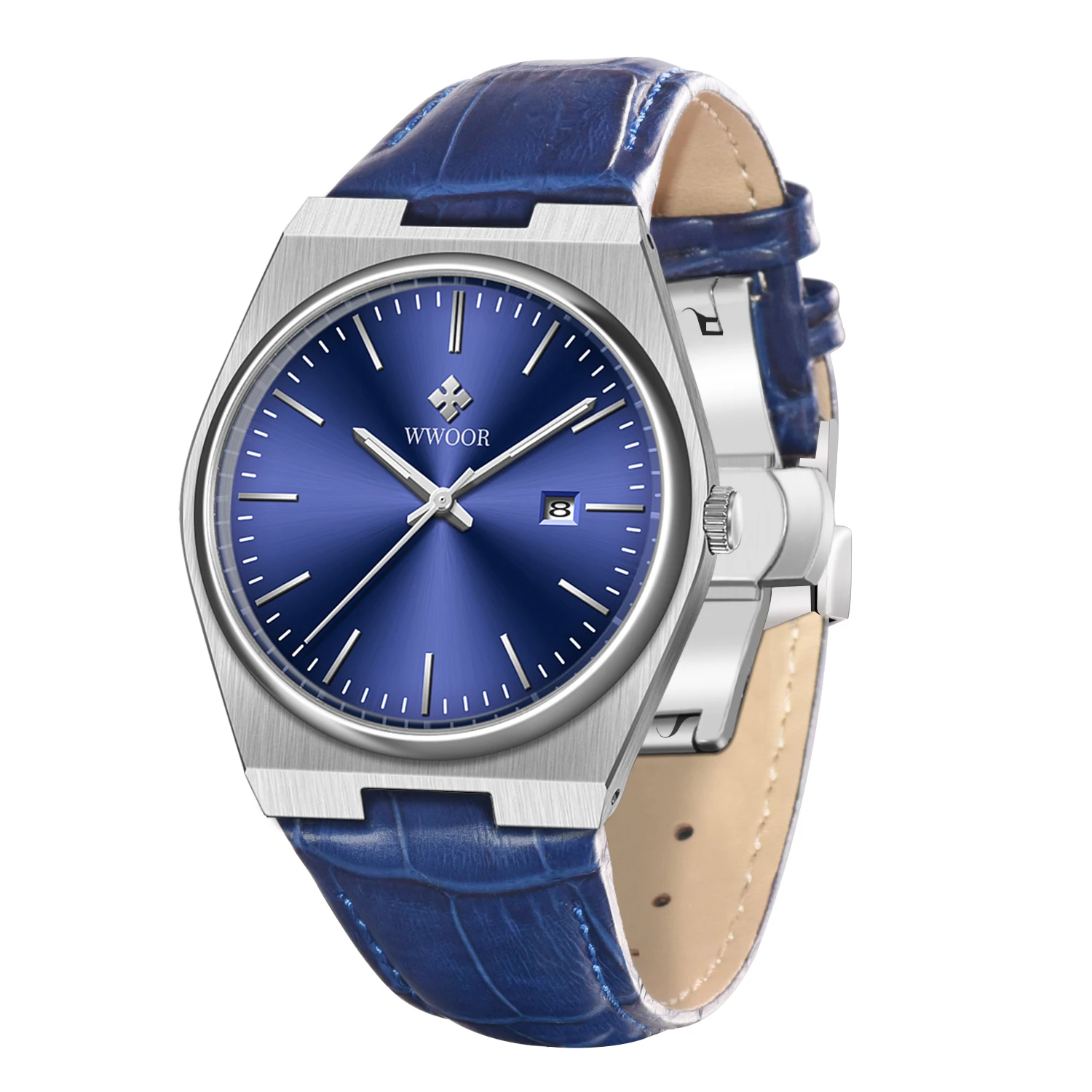 WWOOR New Fashion Watch For Men Quartz Clock Luxury Business Sapphire Glass Leather 10ATM Luminous Male Wristwatch Montre Homme