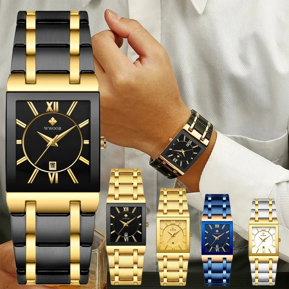 WWOOR 2025 Fashion Mens Watches Top Brand Luxury Wrist Watch Quartz Square Waterproof Geneva Design Mens Clock Relogio Masculino