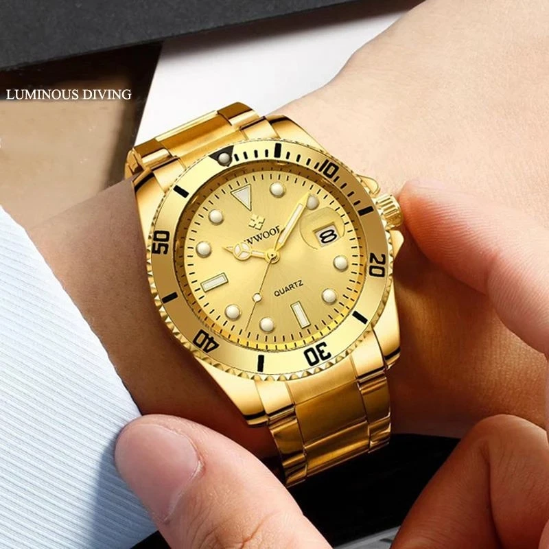WWOOR Luxury Fashion Watch For Men Luminous Waterproof Date Male Clock Sport Watches Stainless Steel Quartz Relogio Masculino