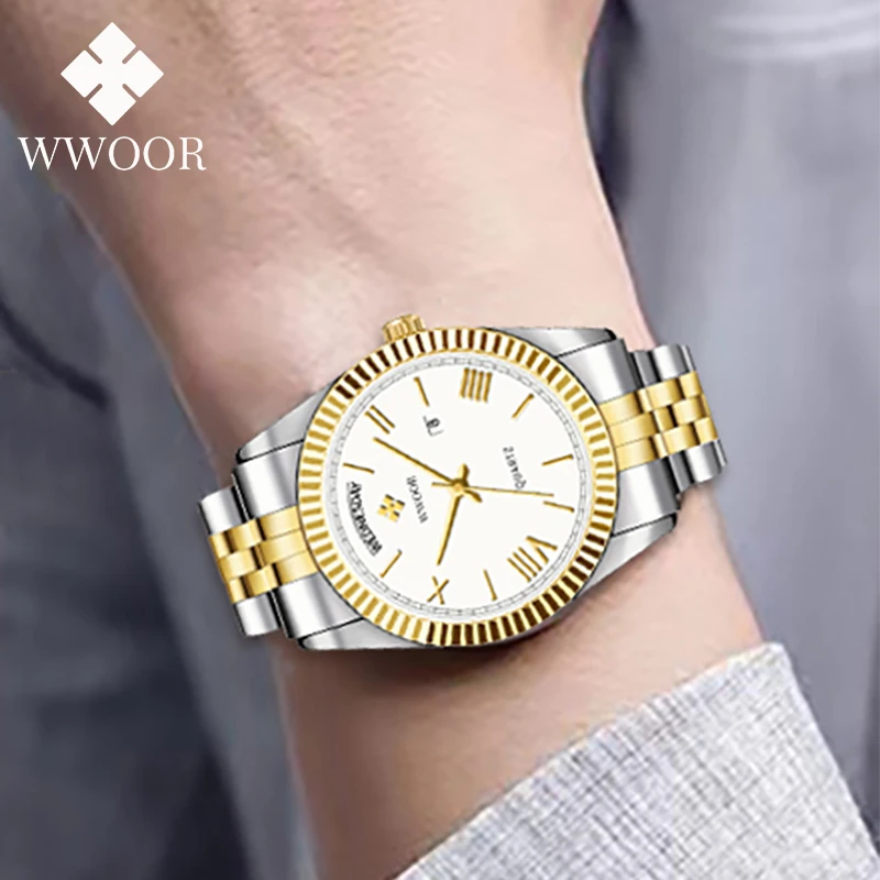 Top Brand WWOOR Business Watch For Men Fashion Luxury Men Watch Male Clock Warterproof Quartz Wristwatch Sport Relogio Masculino