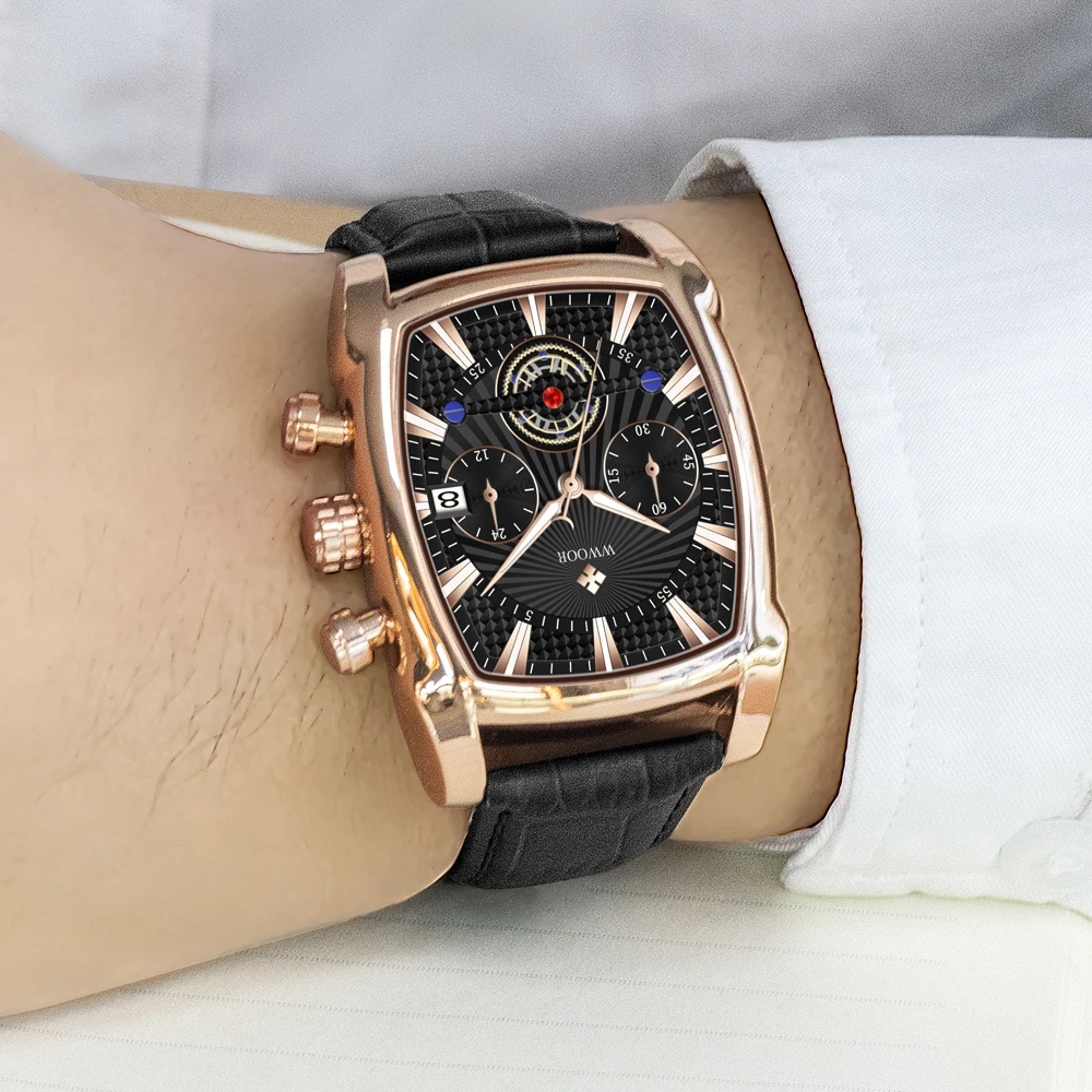 WWOOR Luxury Men's Watches High Quality Fashion Leather Watch For Men Waterproof Original Classic Quartz Wristwatch Reloj Hombre