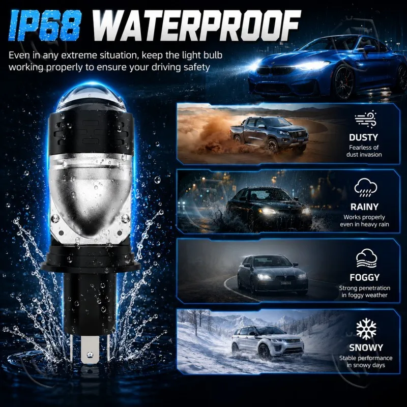 CF H4 LED Lens Mini Bi Led Projector 70W Headlight Bulbs Canbus 9003 HB2 High Low Beam 6000K Motorbike Turbo Lamps LHD 12V