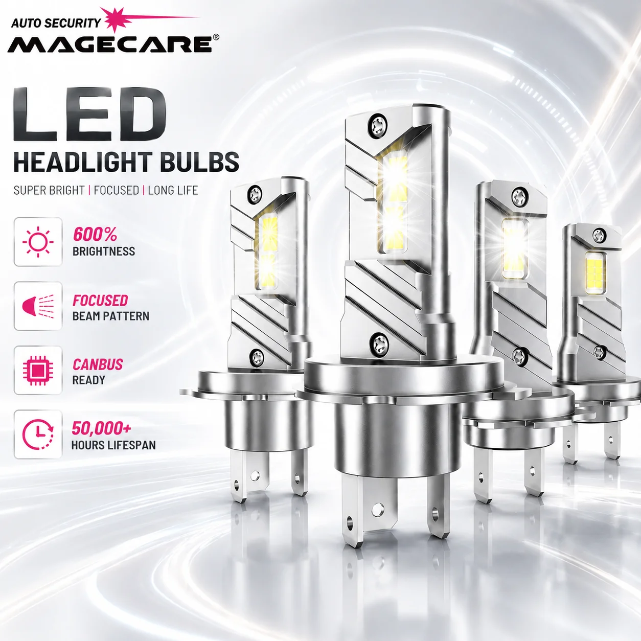 H4/9003/HB2 LED Bulbs, 16,000LM  1000% Ultra Brighter, 6500K Cool White, 50000Hrs, 1:1 Halogen Size, Plug&Play, H4 Lights Bulbs