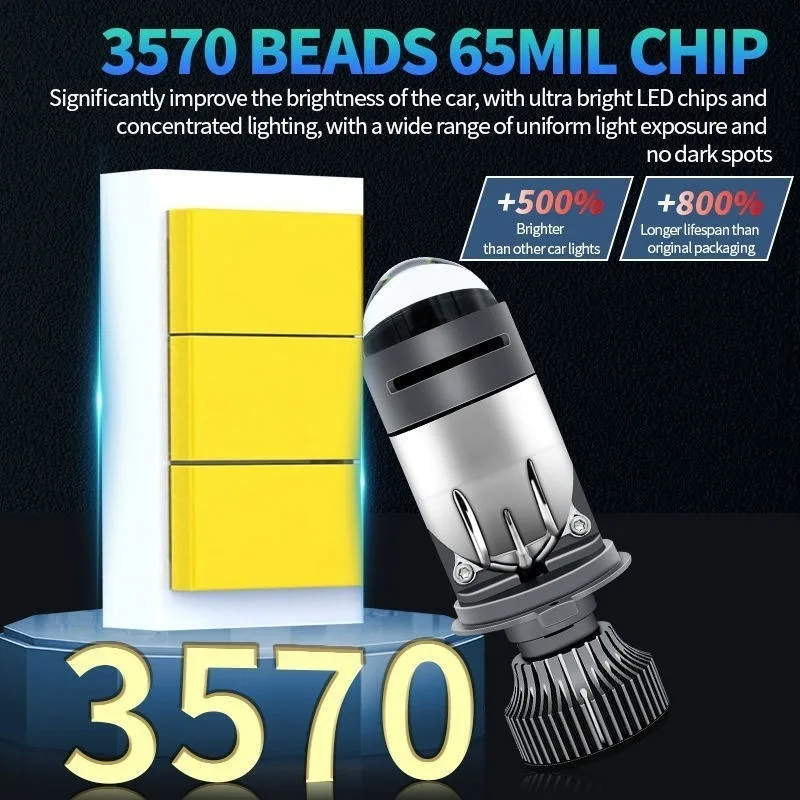 Car Light Retrofit Mini HB2 9003 H4 Bi LED Projector Matrix Lens 12V 50W 6000K 6800LM Hi Lo Beam LED Headlight