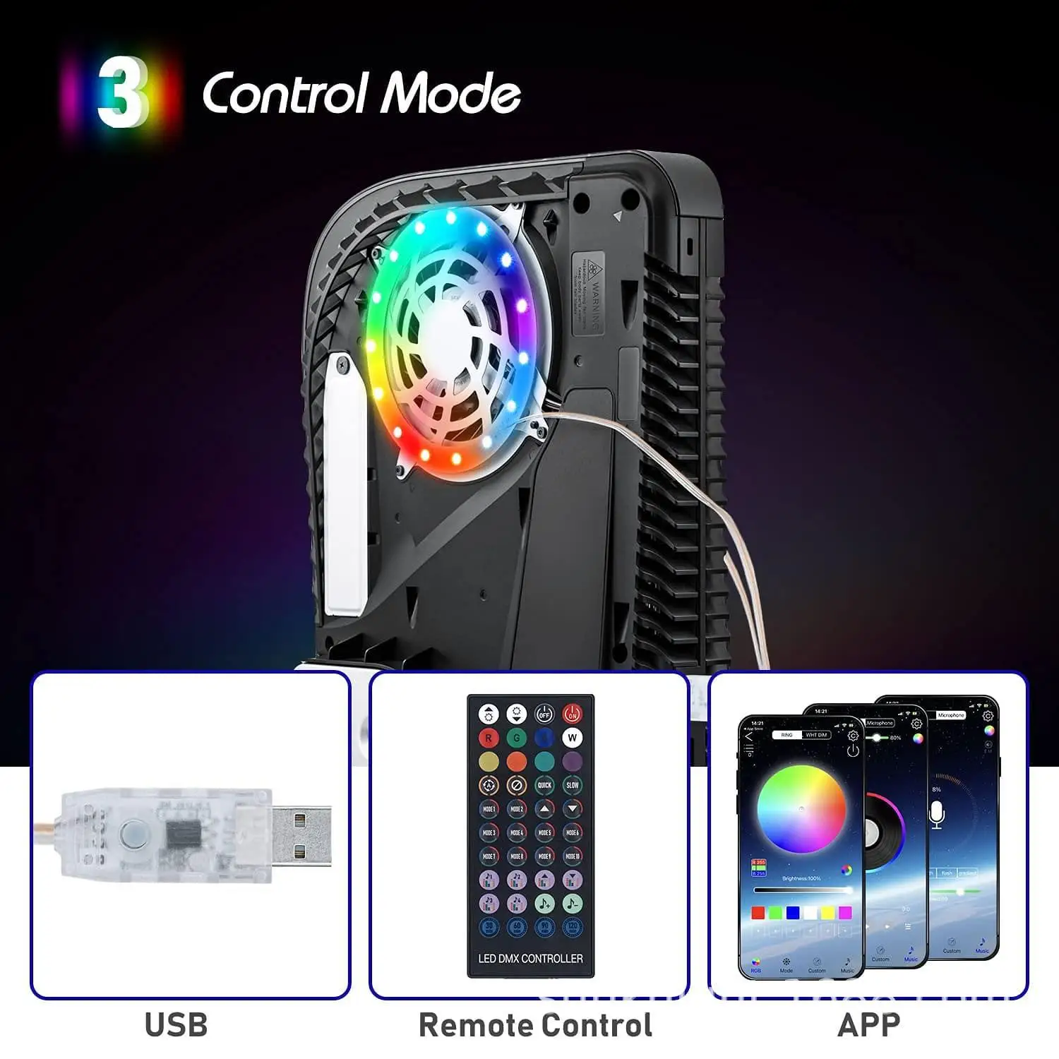 For PS5 slim Console RGB LED Light Strip USB Smart Remote Control Decorative Light Bar Pickup 8 Lighting Effects