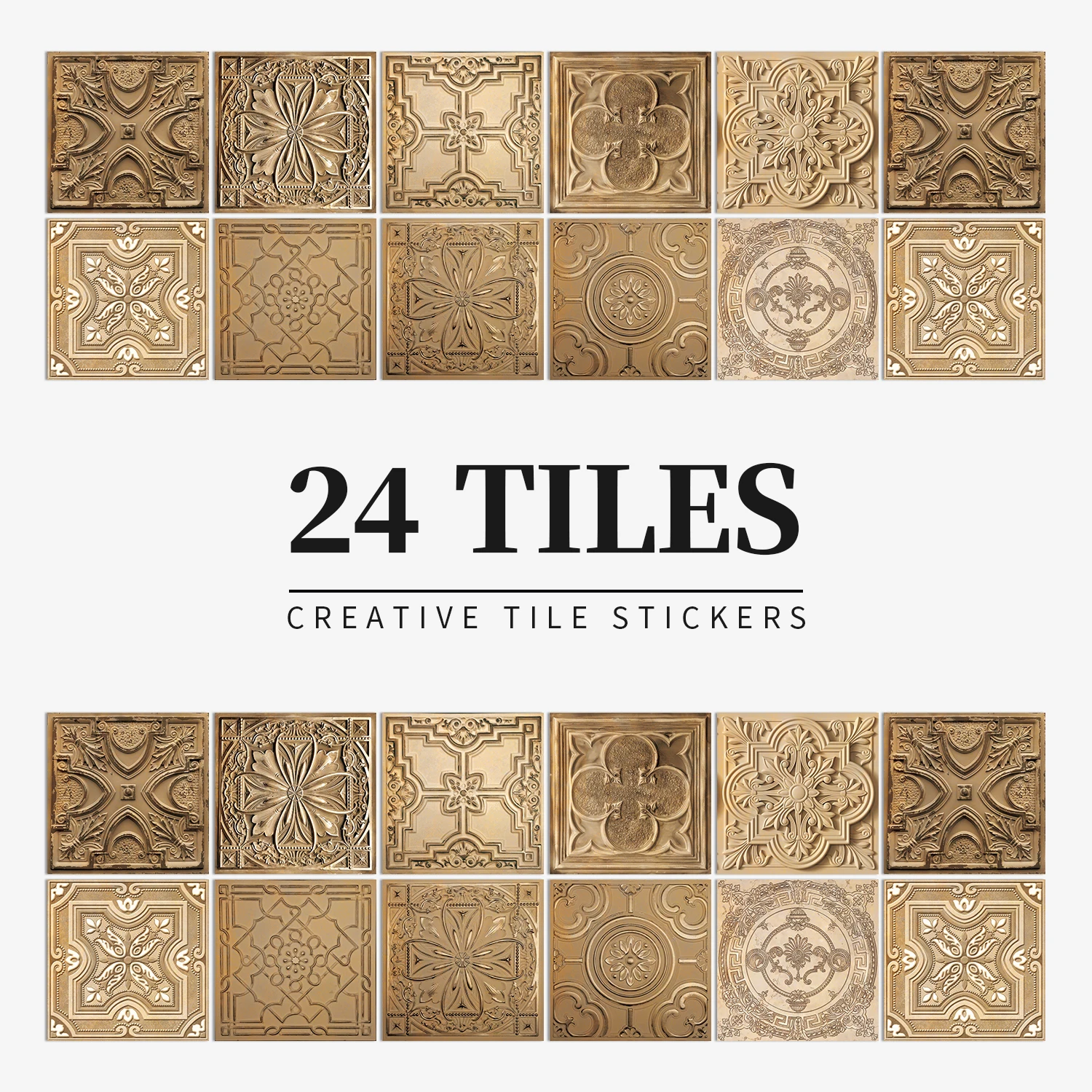 24Pcs European Retro Style Art Tile Wall Stickers With Self Adhesive Removable Bathroom Kitchen Waterproof Pvc Decal Wallpaper