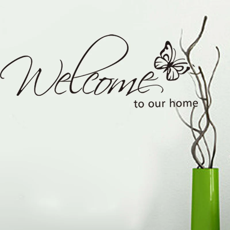 Welcome To Our Home English Alphabet Wall Sticker For Home Decor Living Room Decals Bedroom Decorative Butterfly Removable Mural