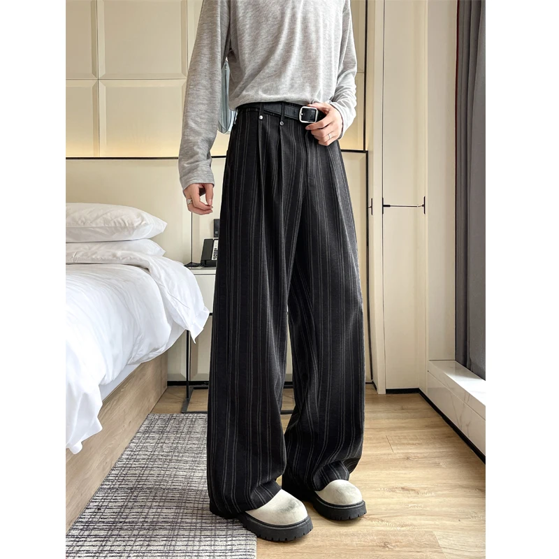 Black Striped Suit Pants Men Fashion Society Mens Dress Pants Korean Wide Leg Pants Mens Office Formal Trousers Plus Size 5XL