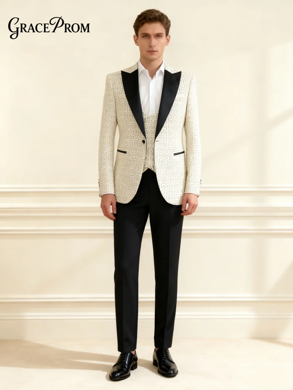 Classic Men's Suit Set For Wedding Groom Suit 3-Piece Set For Men 2026 Fashion Printed Jacket Dress Blazers Trousers Suit