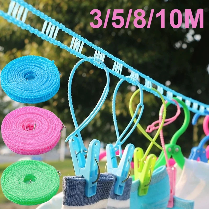 3/5/8M Outdoor Windproof and Anti-slip Nylon Clothesline Portable for Travel No-drill Installation Ideal for Student Dormitories